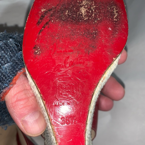 CHRISTIAN LOUBOUTIN size 38.5 red patent WEDGES - Picture 9 of 15